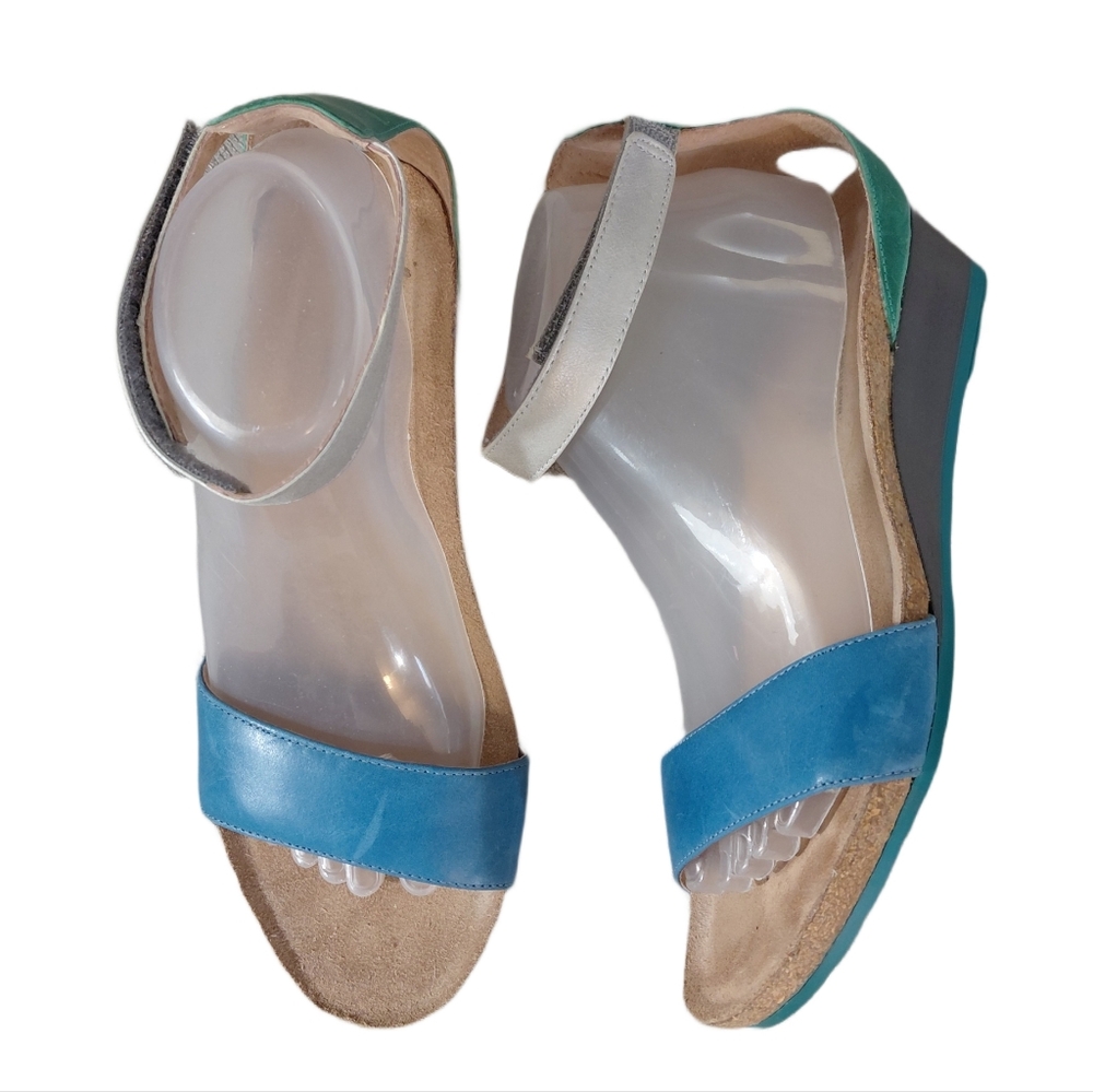 Naot Blue and Green Wedge Sandals Women's Size 10